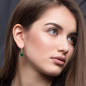 Teardrop Austrian Crystal Drop Dangle Earrings for Women 925 Sterling Silver Hypoallergenic Hook Earring (Emerald)