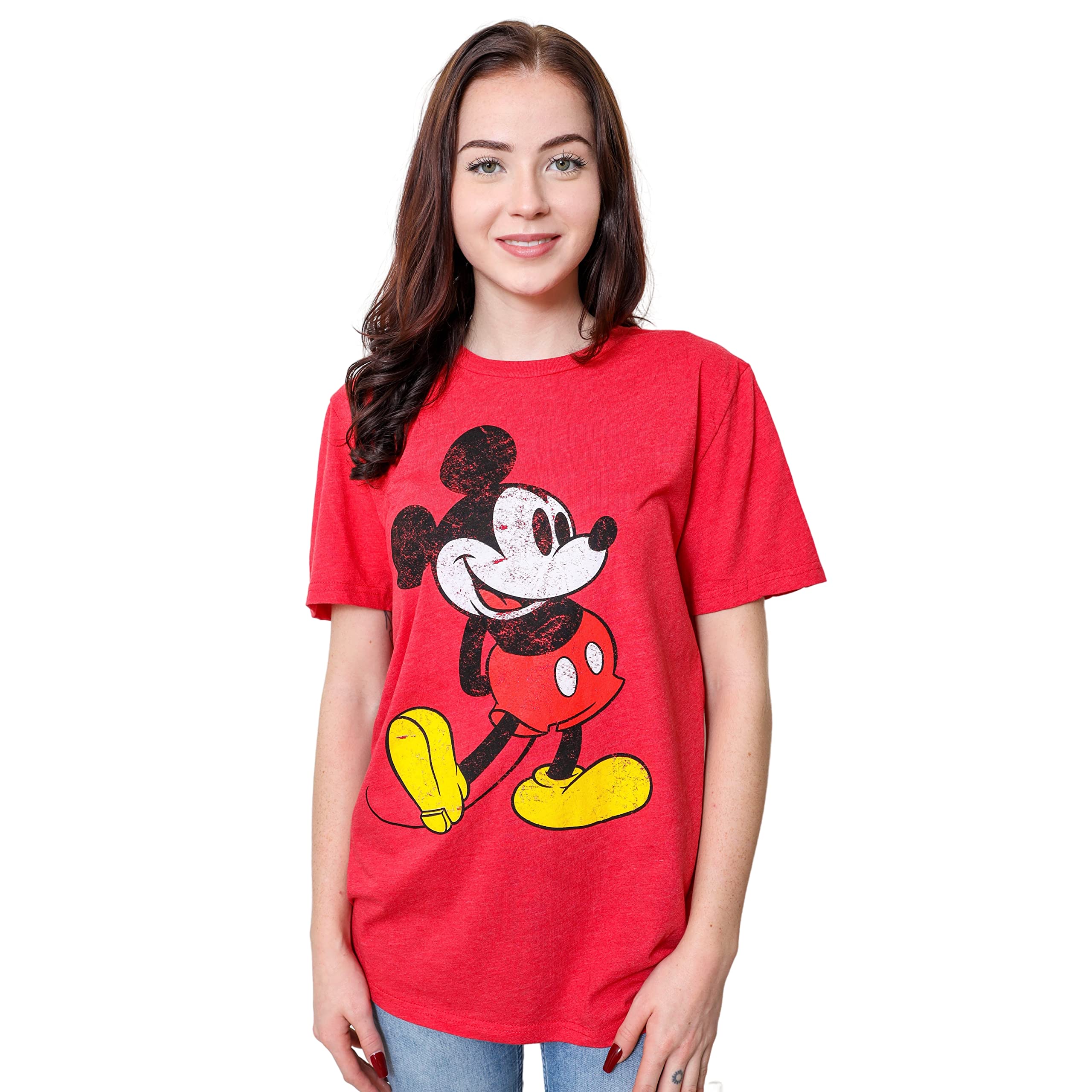 Disney Mickey Mouse Classic Distressed Standing T-Shirt(LG, Heather Red)