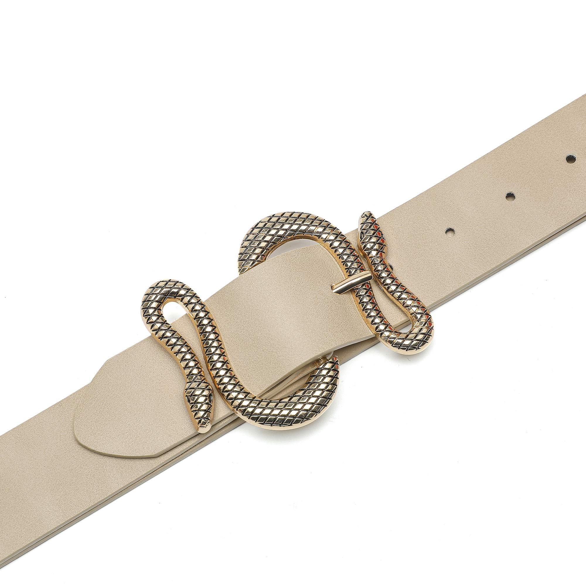 MORELESS Designer Belts for Jeans Women Leather Belt with Snake Buckle Beige X-Smal