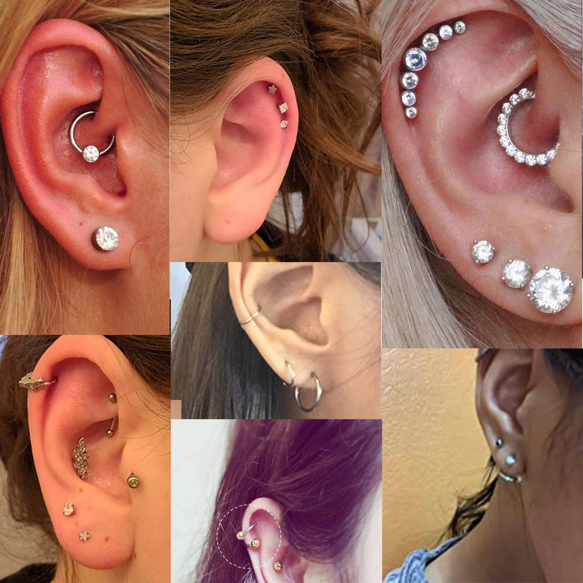 LOYALLOOK 25Pcs Cartilage Earrings Hoop Studs for Women 16-20G Labret Flat Ball Back Earrings Daith Tragus Helix Earrings