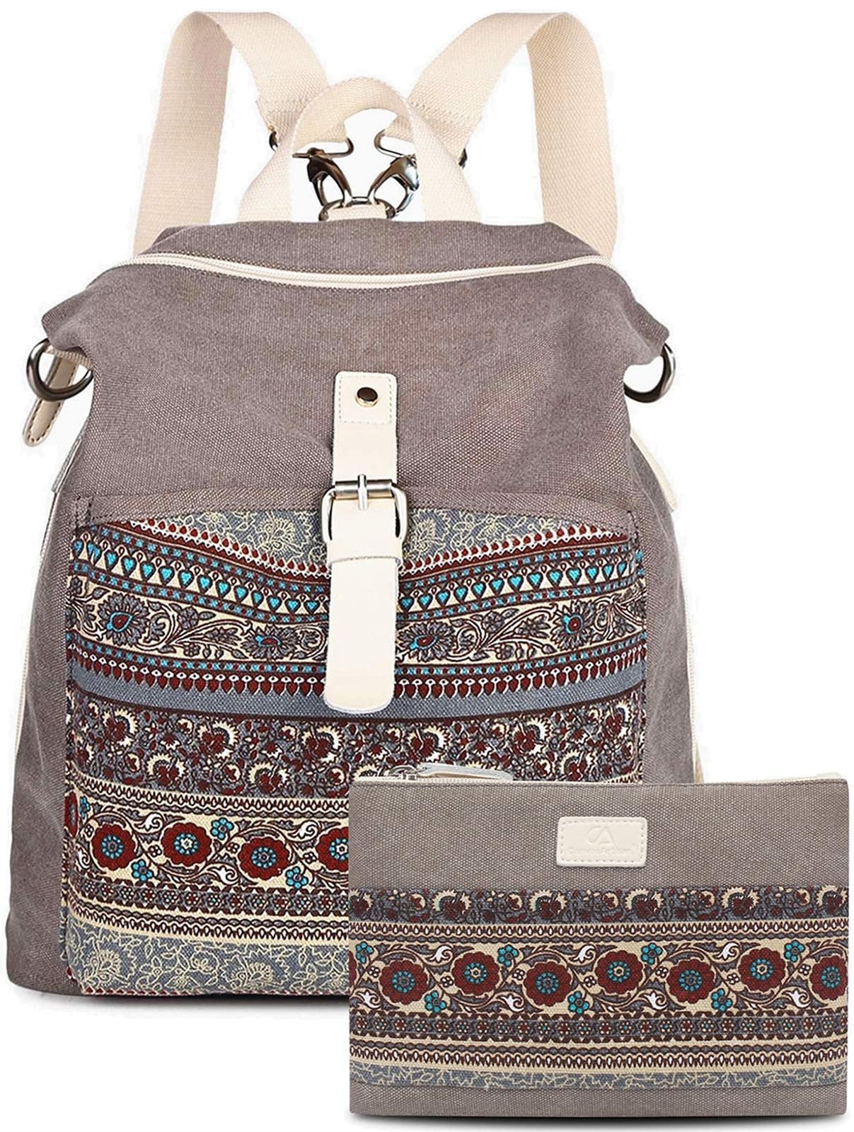 Backpack Purse Set Women Ladies Fashion Casual Lightweight Shoulder Bag Wallet Travel Daypack (Gray with Wallet)