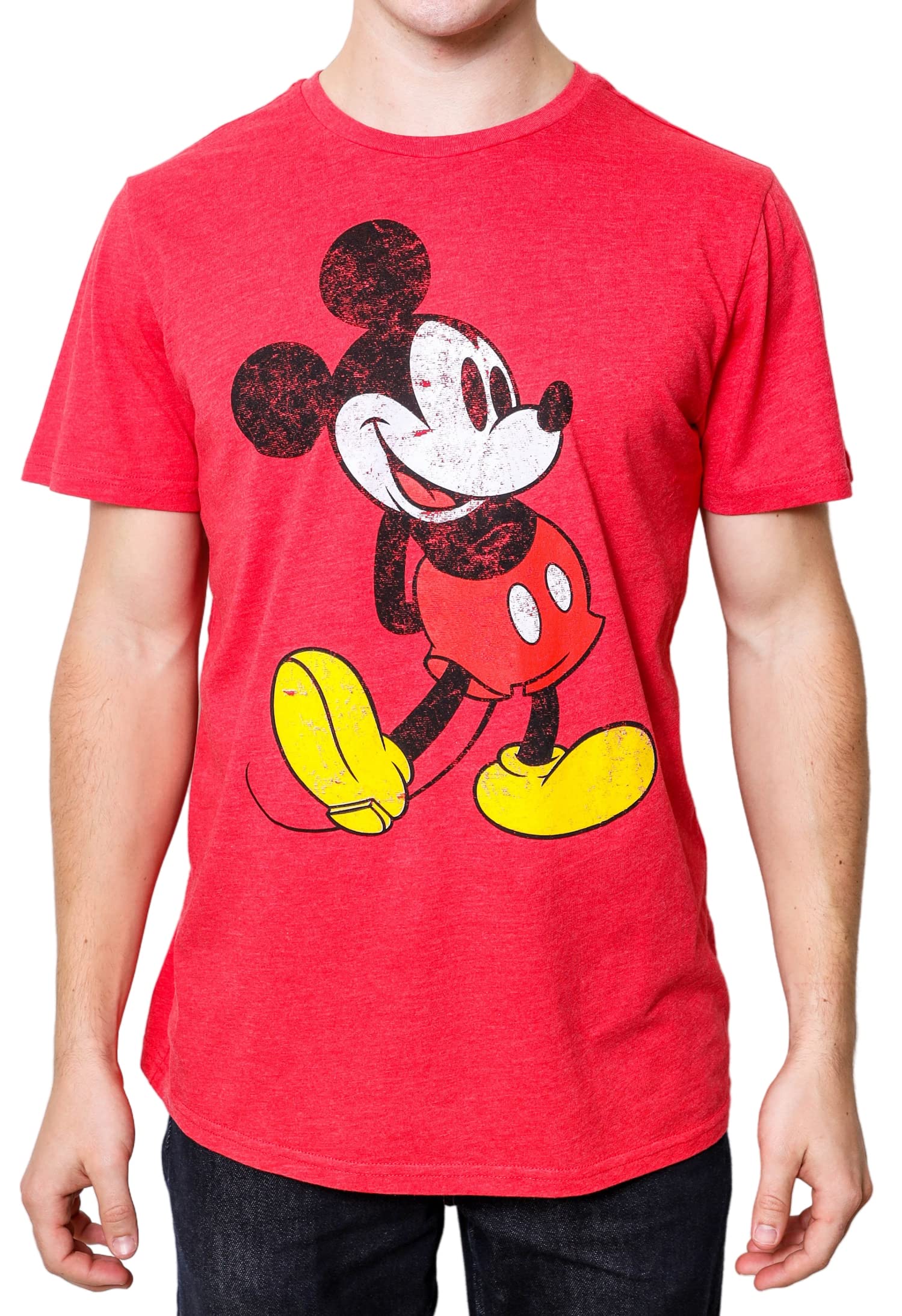 Disney Mickey Mouse Classic Distressed Standing T-Shirt(LG, Heather Red)