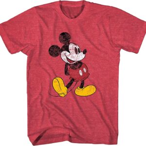 Disney Mickey Mouse Classic Distressed Standing T-Shirt(LG, Heather Red)