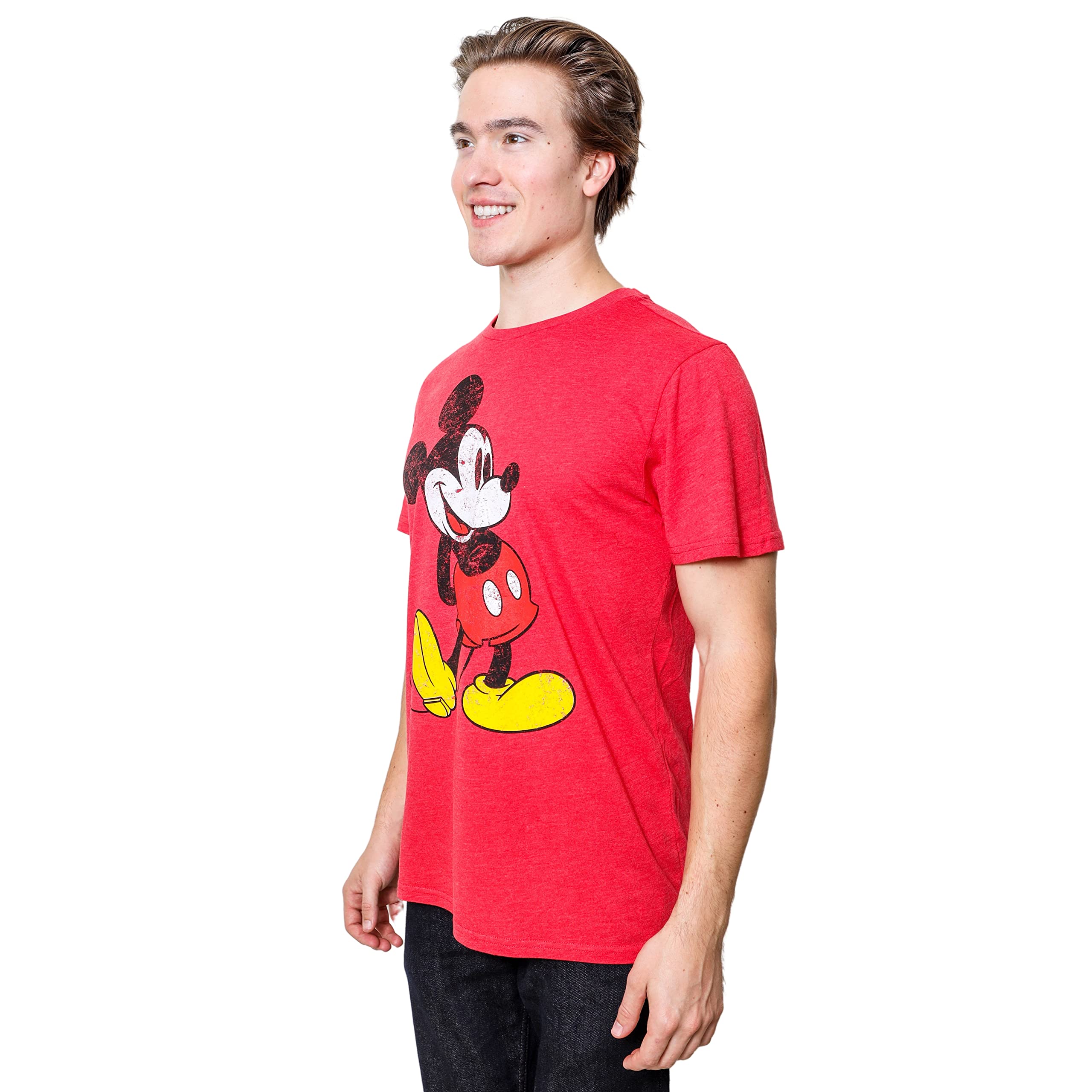 Disney Mickey Mouse Classic Distressed Standing T-Shirt(LG, Heather Red)