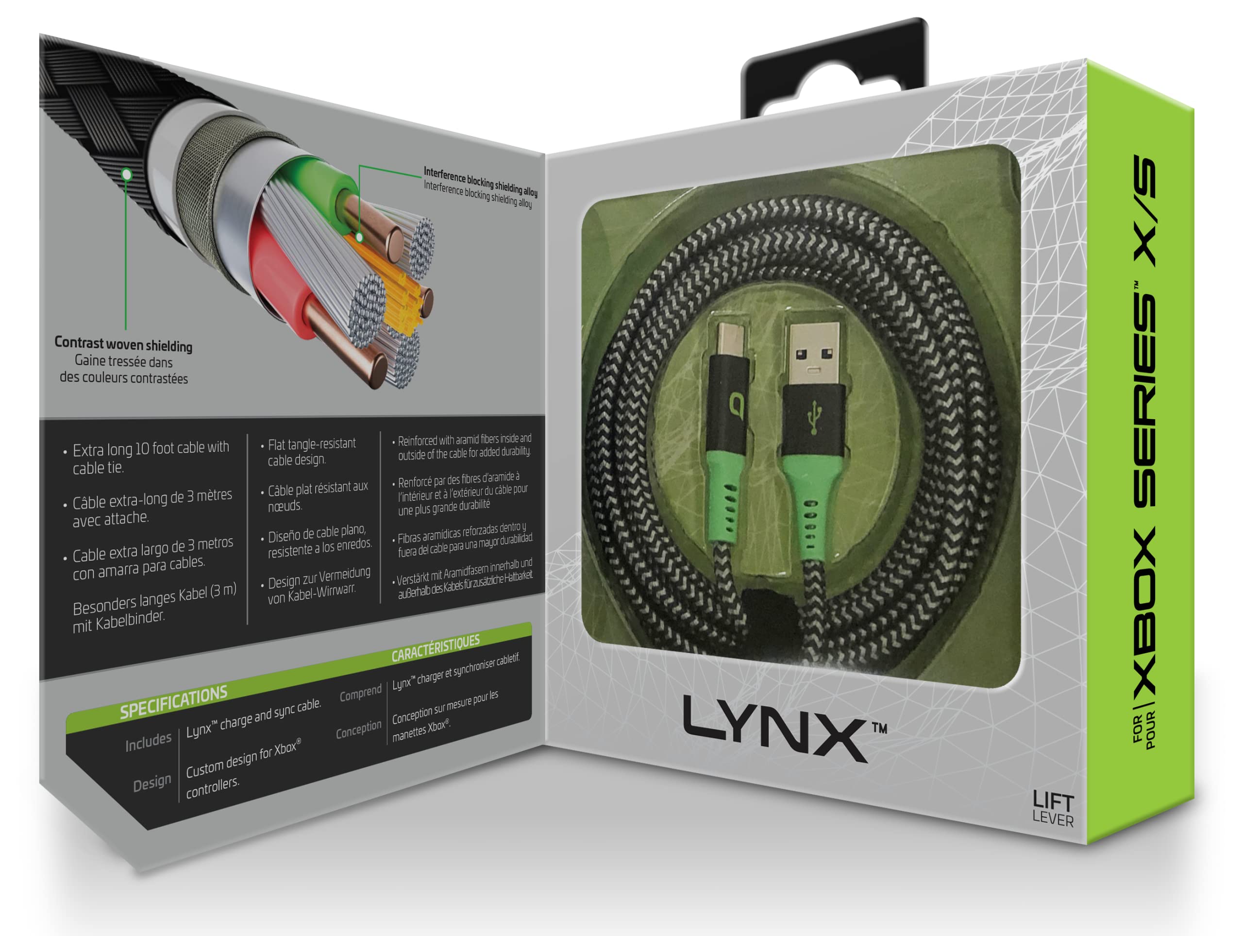 Bionik Lynx: 10-Ft Type-A To Type-C Premium Cable for Xbox Series X/S -Tangle Resistant, Reinforced With Kevlar