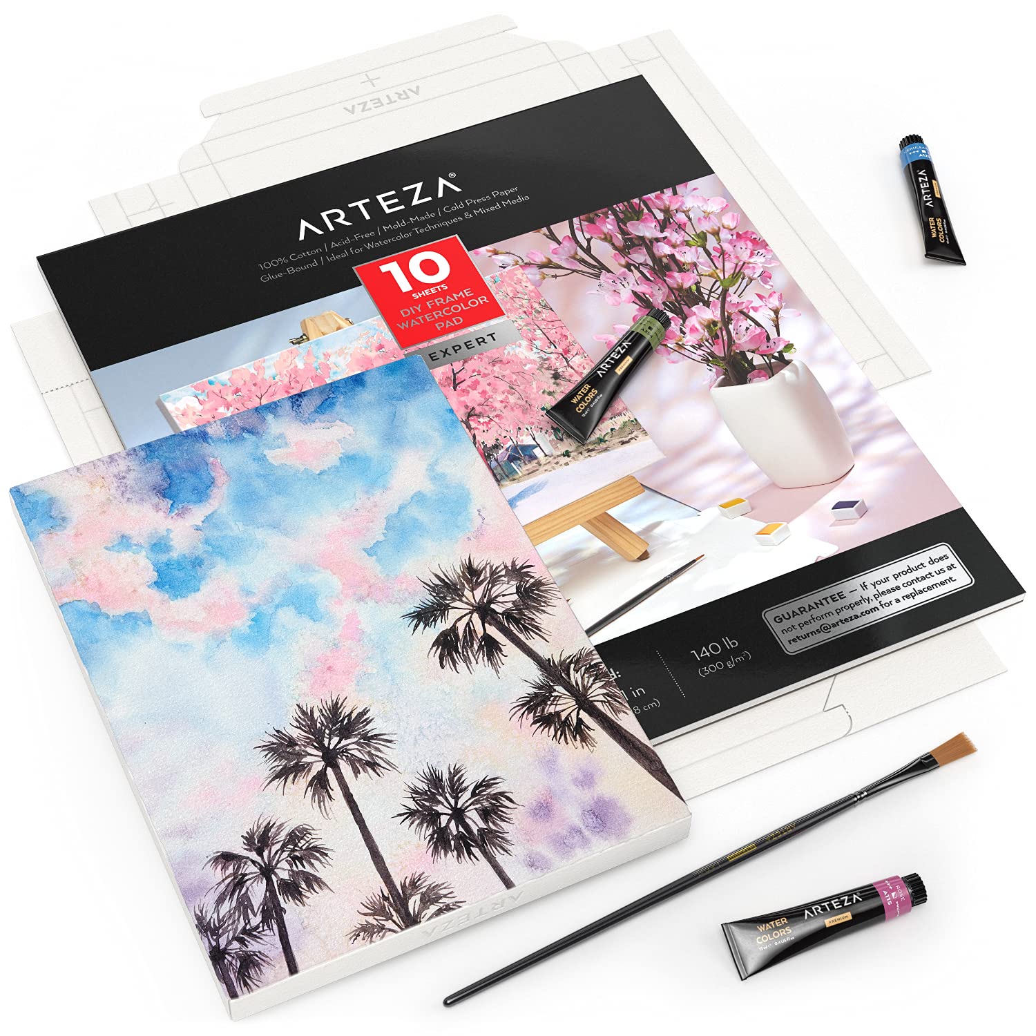 ARTEZA Watercolor Paper Foldable Canvas Pad, 8.03x11.02 Inches, 10 Sheets, Cotton Paper