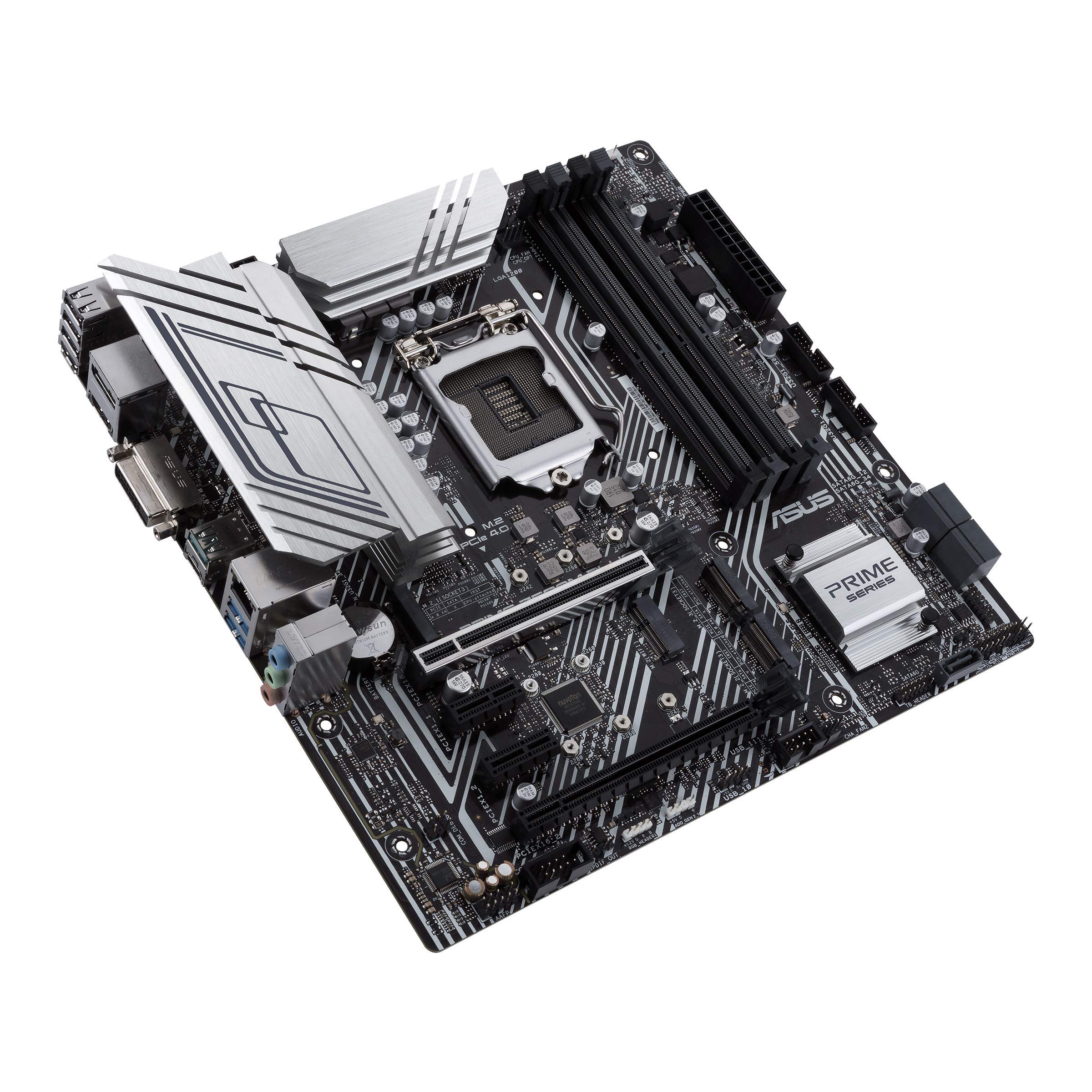 ASUS Prime Z590M-PLUS LGA 1200(Intel11th/10th Gen) microATX Motherboard (PCIe 4.0, 10 Power Stages, 3X M.2 Slot,Thunderbolt 4 Header,1Gb LAN, SPI-TPM Header,M.2 Socket -Key E Wireless,Aura Sync RGB)