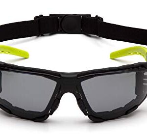 Pyramex Fyxate Safety Glasses Gray Lens H2MAX AF with Foam Padding and Lime Temples