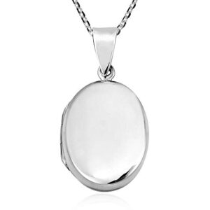 AeraVida Minimalist Engrave Keepsake Memory Holder Sterling Silver Polished Oval Locket Necklace, 16 inch