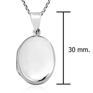 AeraVida Minimalist Engrave Keepsake Memory Holder Sterling Silver Polished Oval Locket Necklace, 16 inch