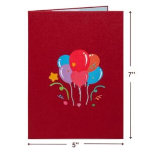 Paper Love Happy Birthday Balloons Pop Up Card, Handmade 3D Popup Cards, For Adults and Kids - 5" x 7" Cover - Includes Envelope and Note Tag