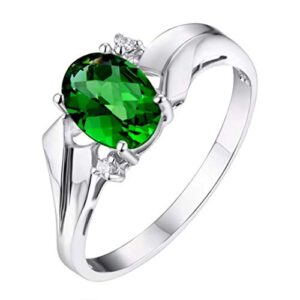 R1165G Classic Style Green Helenite Oval (6x8mm,1.6Ct) Sterling Silver Ring (Green, 9)