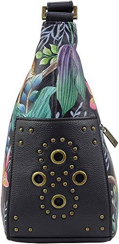 Anuschka Women's Hand-Painted Genuine Leather Classic Hobo With Studded Side Pockets - Jungle Queen