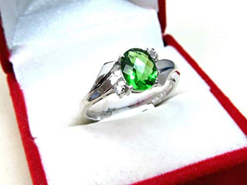 R1165G Classic Style Green Helenite Oval (6x8mm,1.6Ct) Sterling Silver Ring (Green, 9)