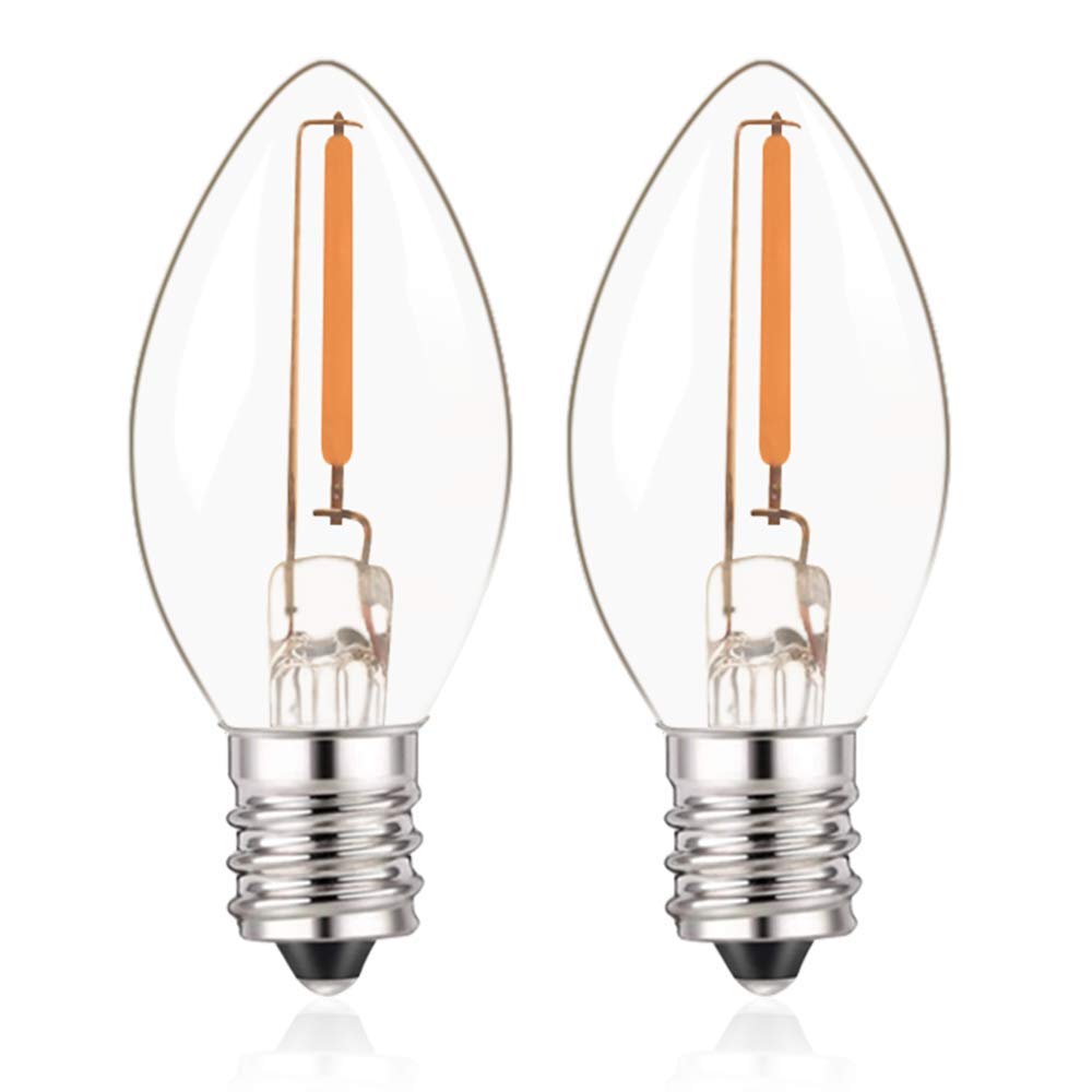 C7 LED E12 Candelabra Bulb Small Edison Candle Night Light Bulbs Salt Lamp Bulbs 0.5W Equivalent 5W 7W Warm White 2700K Clear Bulbs for Chandelier Christmas Light 50 Lumens Non-Dimmable (Pack of 2)