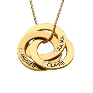 MYKA - Russian Ring Engraved Name Necklace with Diamonds Personalized 3 Circles Discs Inscription Customization Mother's Day Jewelry Gift… (18k Gold Plating)