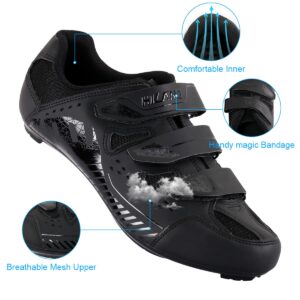 Hiland Unisex Wide Cycling Shoes Compatible with Peloton&Look Delta/Shimano SPD Cleats-3 Straps-Clip in Road/Mountain/Indoor Bike Shoes for Mens and Womens Black