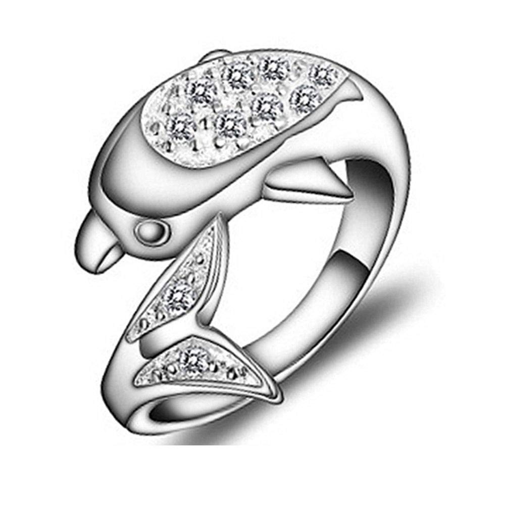 Dolphin Rings Whale Rings Stone Ring for Women Girls Teen Silver Plated Fish Ring CZ Adjustable Open Rings Toe Finger Ring Jewelry Birthday Gift