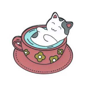 ink2055 Cartoon Cat Coffee Cup Brooch Bag Hats Lapel Enamel Paint Pin Garment Badge Gift,Vintage Fashion Brooch Pins for Women Teen Girls Crafts Gift - 2