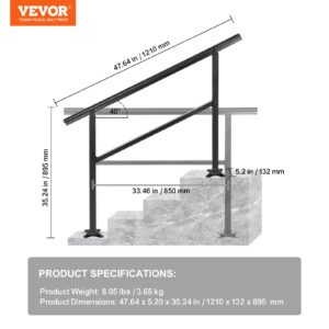 VEVOR Handrail for Outdoor Steps, 3-4 Steps Outdoor Handrail, Adjustable Aluminum Staircase Handrail, Thickened Stair Railings for Porch Railing, Deck Handrail