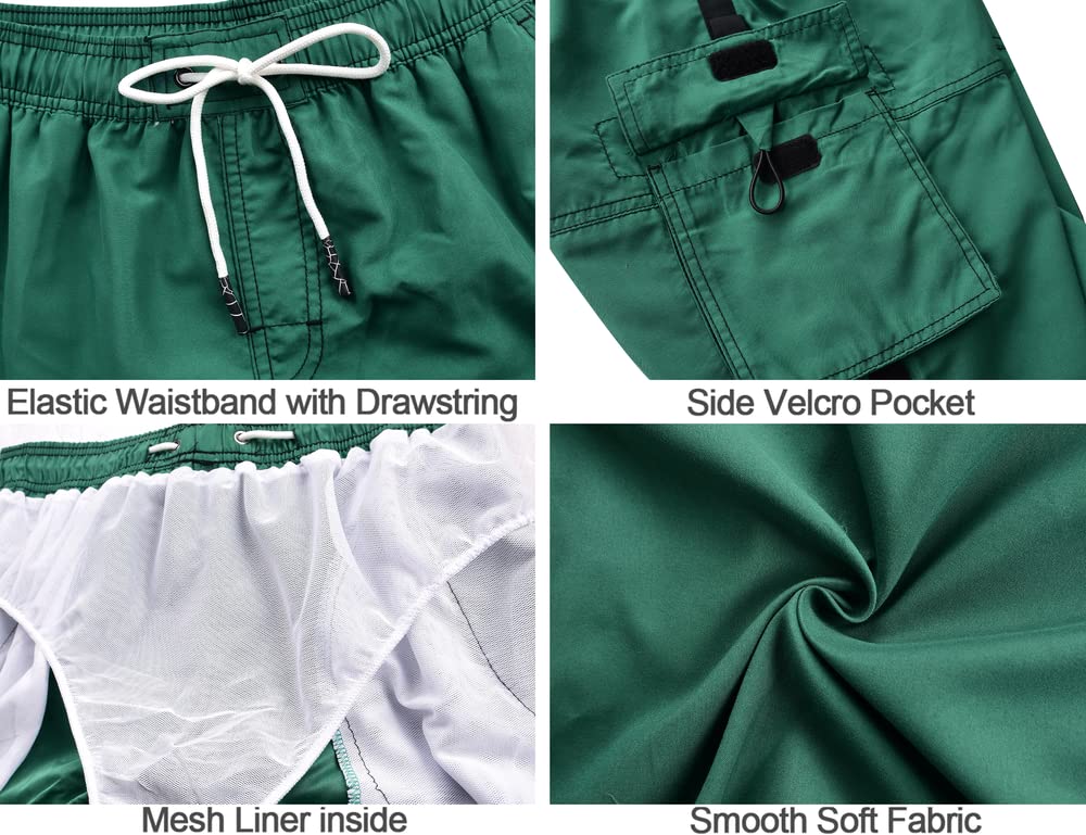 Nonwe Men's Swimming Shorts Lightweight Breathable Boardshorts with Drawstring Green 34