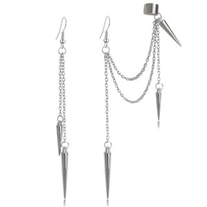 damleng lightweight unique black punk long tassel chain ear cuff earrings 316l stainless steel vintage barrel nails crawler climer dangle drop earrings for men women unisex (silver)