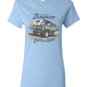 Classic Vintage Ford Bronco Enjoy The Ride Cars and Trucks Womens Graphic T-Shirt, Light Blue, Large