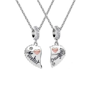 KunBead Mother and Daughter Matching Love Rose Gold Heart Necklace Set for 2 Pendant Jewelry Necklace for Mom Mothers Day Gift