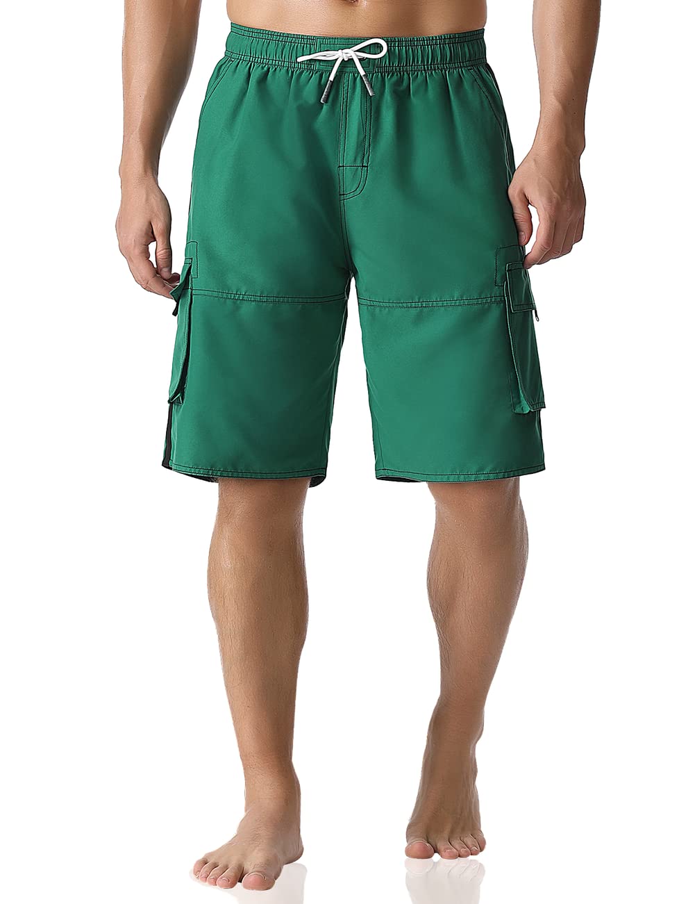 Nonwe Men's Swimming Shorts Lightweight Breathable Boardshorts with Drawstring Green 34