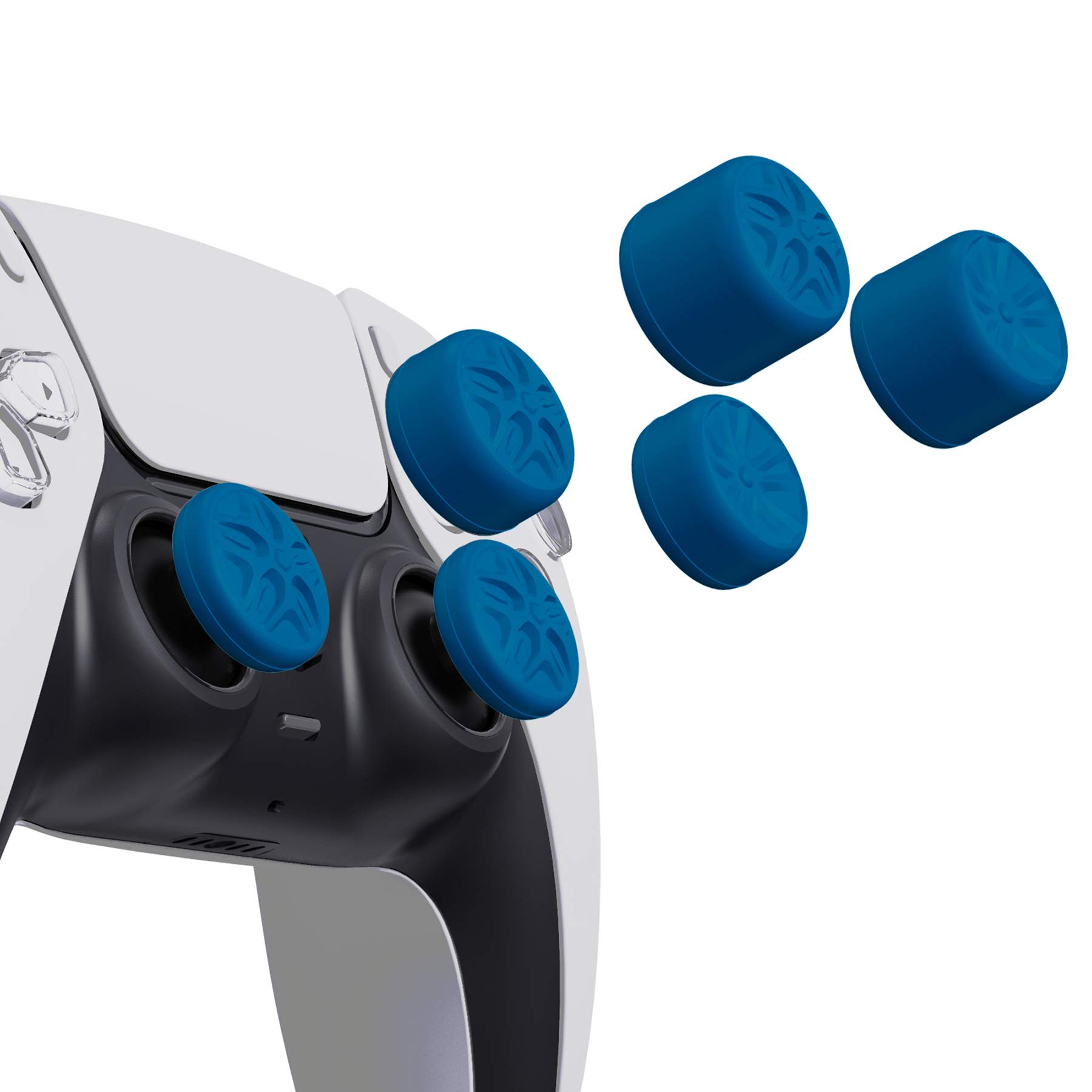 PlayVital Blue Ergonomic Analog Joystick Caps for Xbox Series X/S, Xbox One, Xbox One X/S, for PS5, for PS4, Switch Pro Controller - with 3 Height Convex and Concave - Pentagram & Rotary Wheels Design