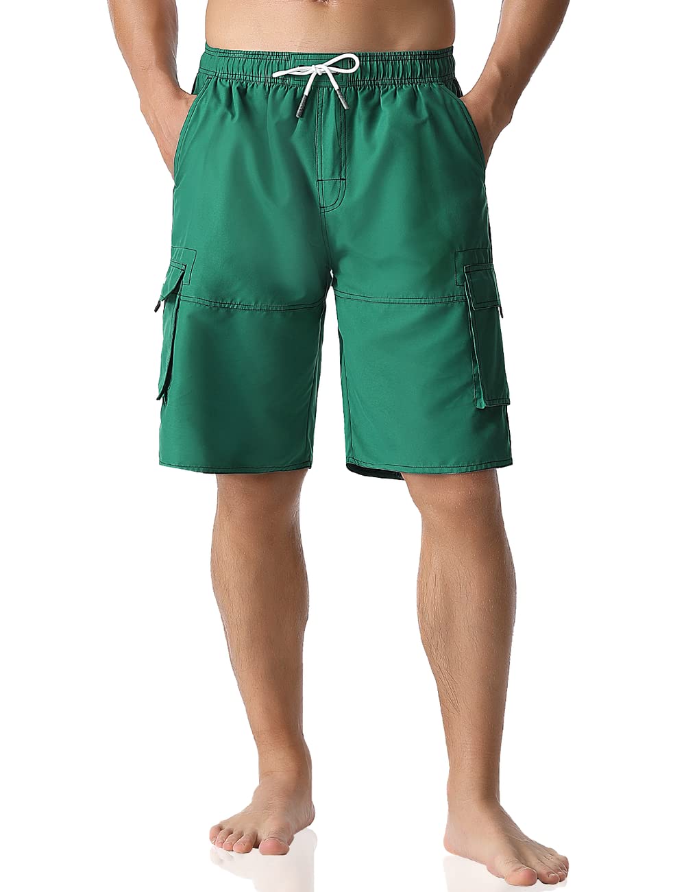 Nonwe Men's Swimming Shorts Lightweight Breathable Boardshorts with Drawstring Green 34