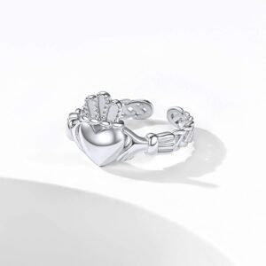 ChicSilver Irish Claddagh Ring 925 Sterling Silver High Polished Traditional Claddagh Celtic Knot Eternity Wedding Band Ring Adjustable