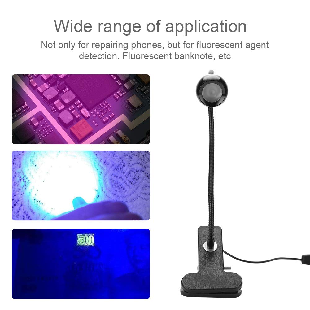 ciciglow UV Lamp,USB 3W LED UV Ultraviolet Phone Glue Curing Lamp,Portable Clamp Flexible 360 ° Desk Lamps with Clip & Switch 3W for Repairing Phones