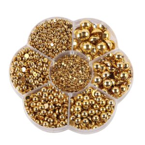 3000Pcs 1 Box Pearls Beads Round Flatback Imitation Half Loose Beads Gem Assorted Sizes 2/3/4/5/6/8/10MM for DIY Scrapbooking Crafts(Gold)