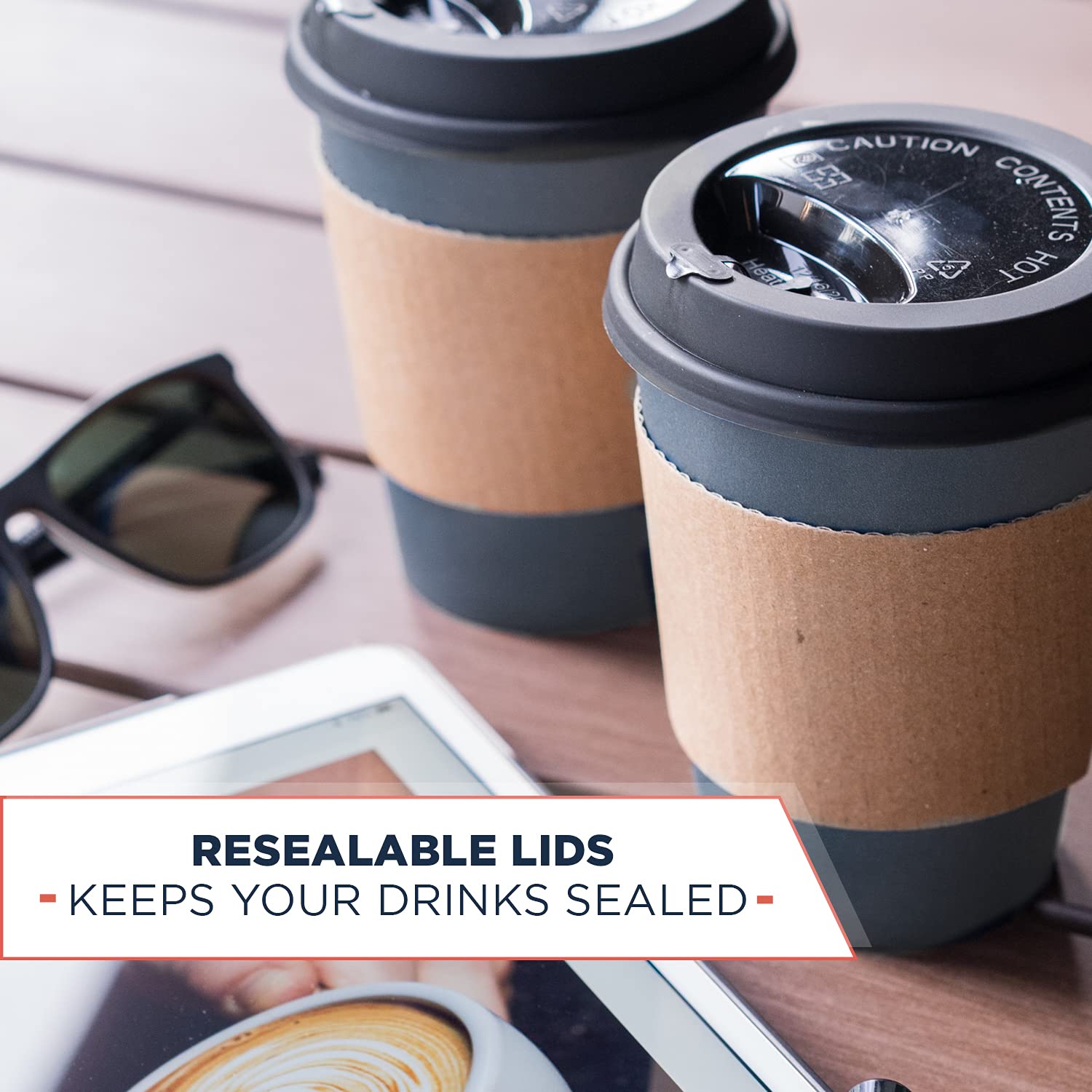 Glowcoast Disposable Coffee Cups With Lids and Sleeves, 12 oz - (90 Pack) To Go Coffee Cup With Lid. Togo Travel Paper Hot Cups Insulated For Hot, Cold Beverage Drinks (Dusk Grey)