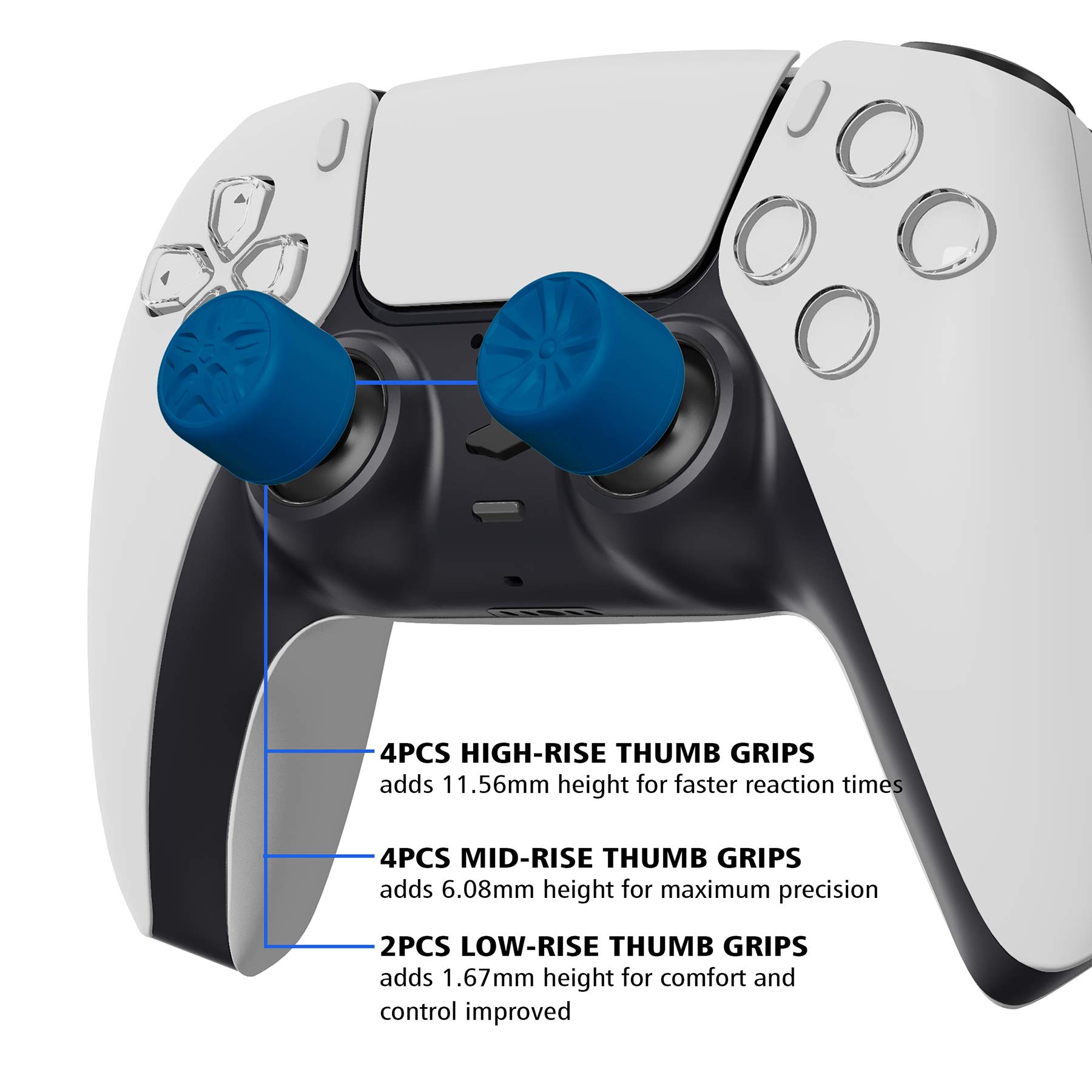 PlayVital Blue Ergonomic Analog Joystick Caps for Xbox Series X/S, Xbox One, Xbox One X/S, for PS5, for PS4, Switch Pro Controller - with 3 Height Convex and Concave - Pentagram & Rotary Wheels Design