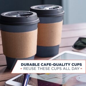 Glowcoast Disposable Coffee Cups With Lids and Sleeves, 12 oz - (90 Pack) To Go Coffee Cup With Lid. Togo Travel Paper Hot Cups Insulated For Hot, Cold Beverage Drinks (Dusk Grey)