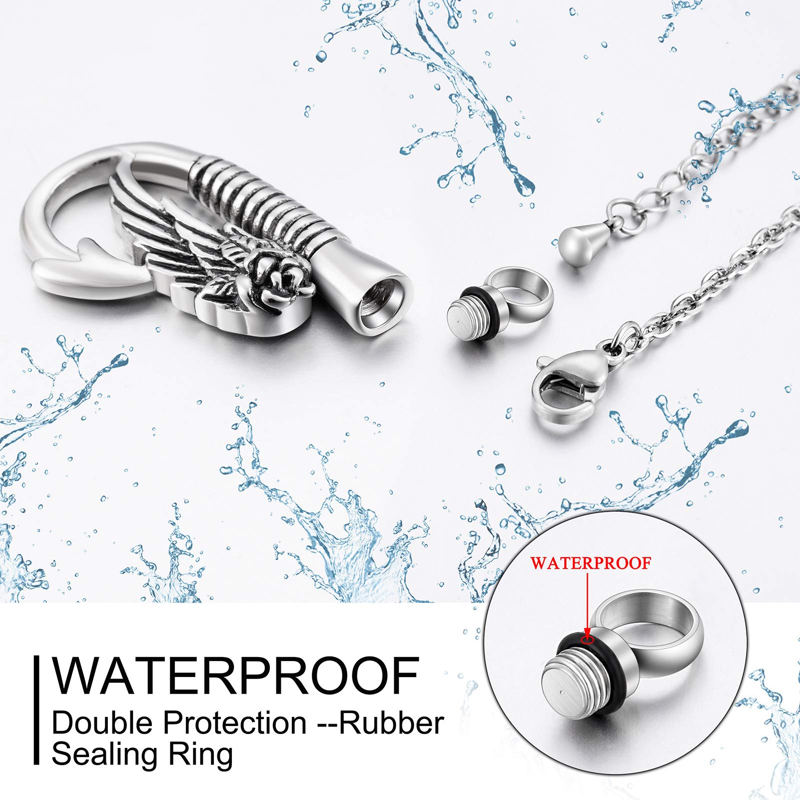 abooxiu Fishing Hook Urn Necklace for Ashes Angel wing Fish Hook Stainless Steel Cremation Jewelry Memorial Pendant Keepsake Ashes Holder