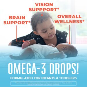 MaryRuth's Infant and Toddler Omega-3 Liquid Drops by | 200mg DHA and 2mg EPA Per Serving | Overall Wellness and Healthy Development | Unflavored | 1 Fl Oz