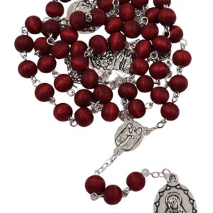 TALISMAN4U Seven Sorrows of Mary Rosary Chaplet Red Rose Scented Wooden Beads Catholic Jewelry Necklace for Women Men with Rosary Box