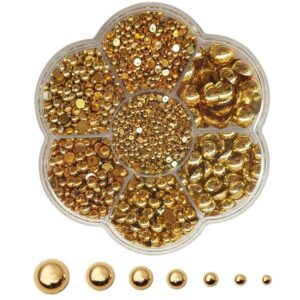 3000Pcs 1 Box Pearls Beads Round Flatback Imitation Half Loose Beads Gem Assorted Sizes 2/3/4/5/6/8/10MM for DIY Scrapbooking Crafts(Gold)