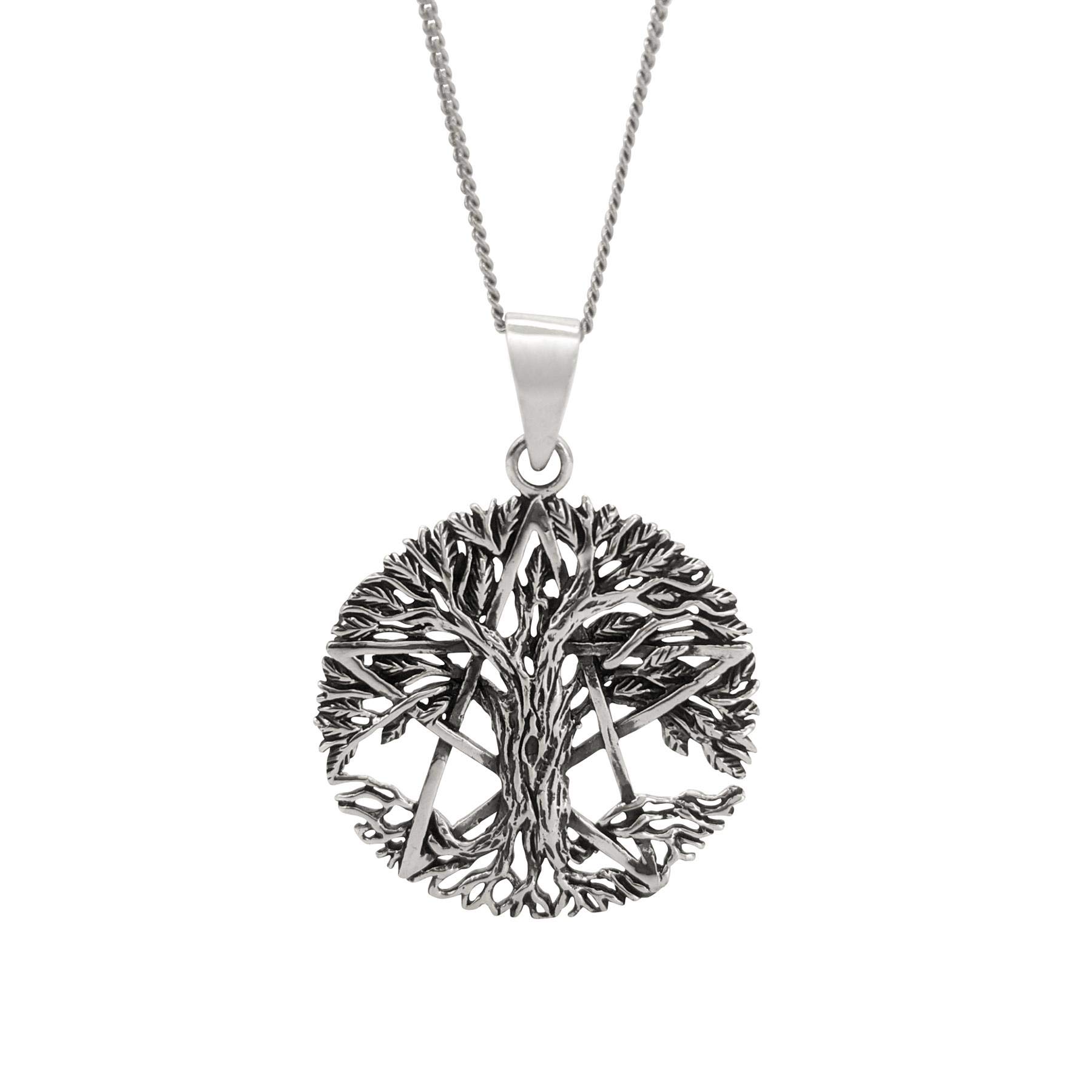 81stgeneration Unisex 925 Sterling Silver Tree of Life Pentacle Pendant Necklace, 18"