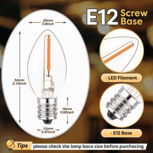 C7 LED E12 Candelabra Bulb Small Edison Candle Night Light Bulbs Salt Lamp Bulbs 0.5W Equivalent 5W 7W Warm White 2700K Clear Bulbs for Chandelier Christmas Light 50 Lumens Non-Dimmable (Pack of 2)