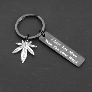 ENSIANTH 420 Gift Marijuana jewelry I Love You More Than You Love Weed Keychain Gift for Boyfriend Valentines Day Gift (You Love Weed Black)