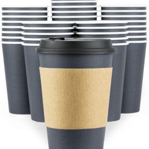 Glowcoast Disposable Coffee Cups With Lids and Sleeves, 12 oz - (90 Pack) To Go Coffee Cup With Lid. Togo Travel Paper Hot Cups Insulated For Hot, Cold Beverage Drinks (Dusk Grey)