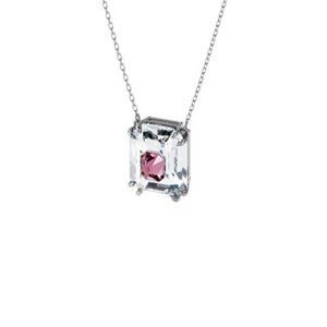 swarovski chroma pendant necklace, layered pink and clear octagon-cut crystals with a rhodium finish chain, part of the chroma collection