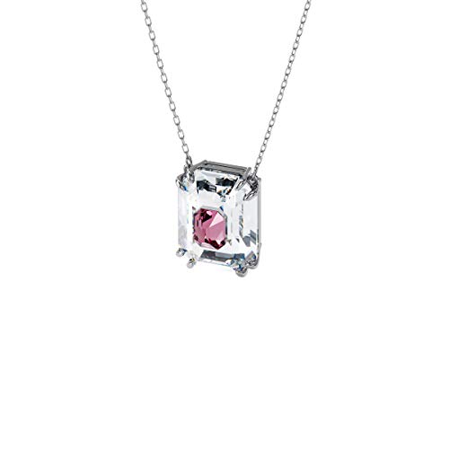 SWAROVSKI Chroma Pendant Necklace, Layered Pink and Clear Octagon-Cut Crystals with a Rhodium Finish Chain, Part of The Chroma Collection