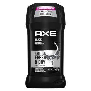 axe antiperspirant stick for men black pack of 4, 48 hour sweat and odor protection for long lasting freshness, frozen pear & cedarwood men's deodorant 2.7 oz