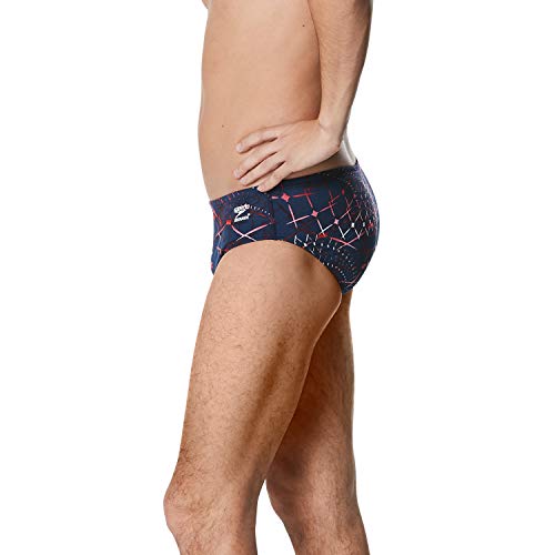 Speedo Men's Standard Swimsuit Brief Endurance+ Printed Team Colors, Galactic Red/White/Blue, 38