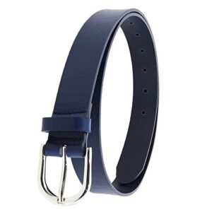 fashiongen - women's belt in vegetable-tanned bull leather, 3 cm wide, rivoli - navy blue (silver buckle), 85 cm (34 in) / pants size 31 to 32